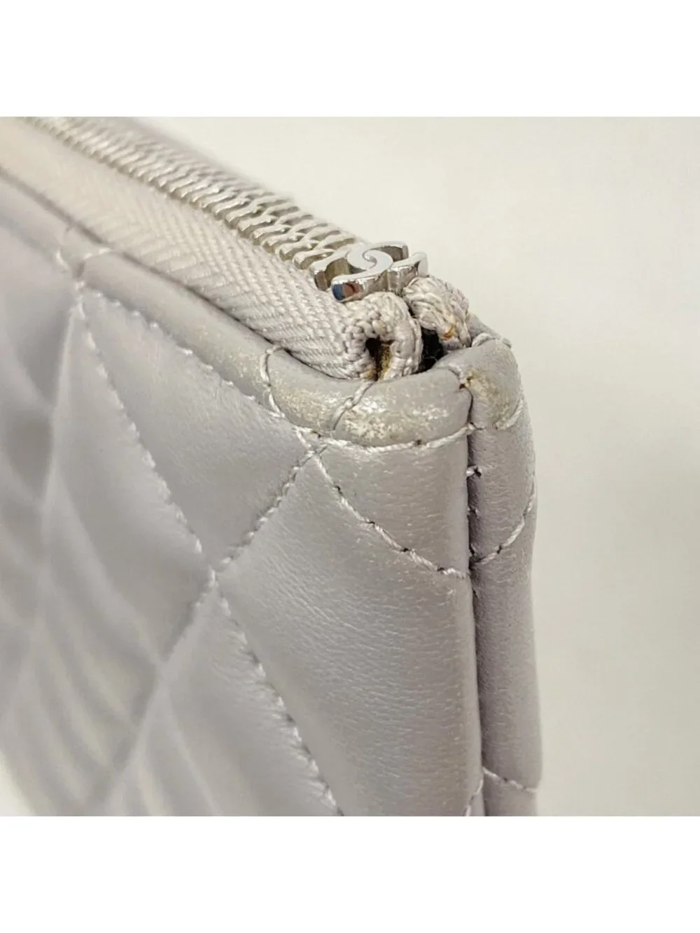 Chanel Wallet Quilted Lambskin Gray Silver